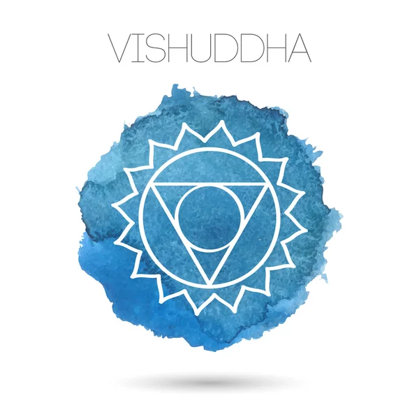 Vector geïsoleerd op witte achtergrond illustratie van een van de zeven chakra's-Vishuddha. Aquarel geschilderde textuur. — Stockvector