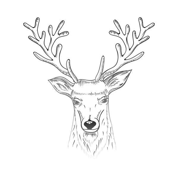 Christmas and New Year hand drawn lettering greeting card with sketch deer head — Stock Vector