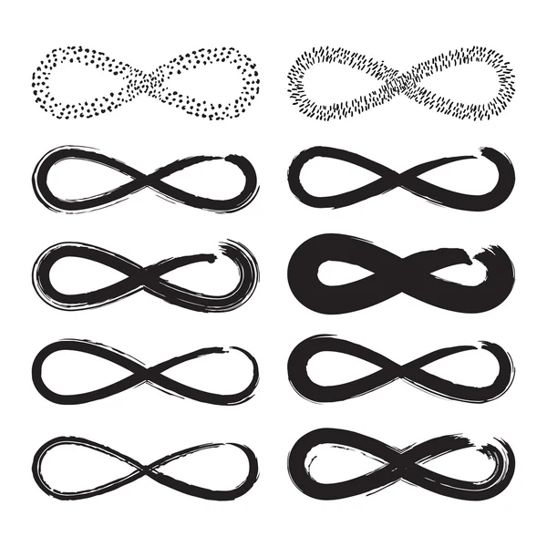 Set of 10 black elements of the infinity symbol. This sign symbolizes the endless love, relationship, friendship. — Stock Vector