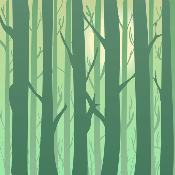 Silhouette d'une forêt printanière et estivale au lever du soleil, arbres vert clair en arrière-plan . — Image vectorielle