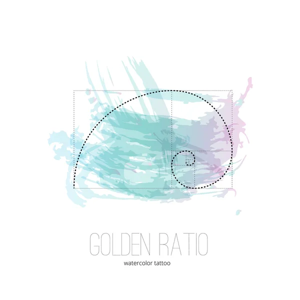 Symbol of the golden ratio tattoo isolated black on the watercolor background — Stock Vector