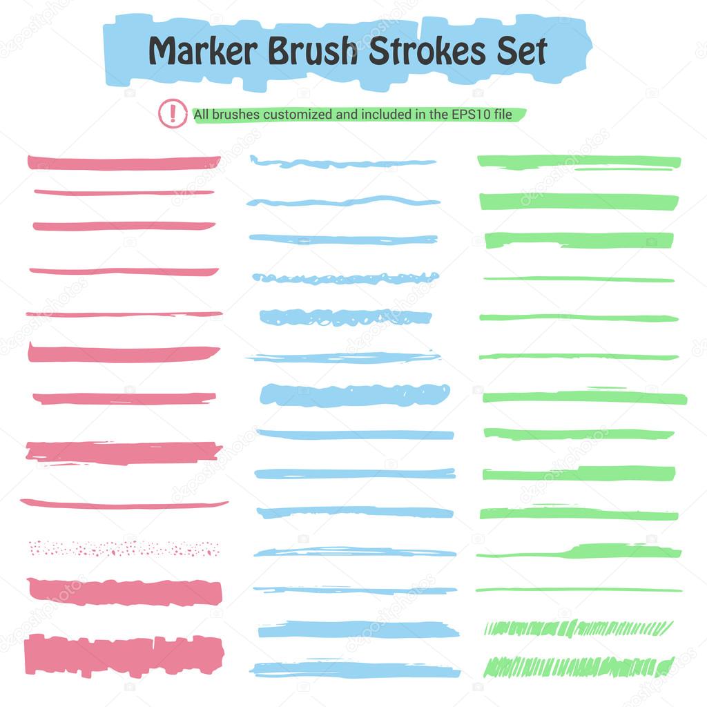 Set of 40 different Marker Brush Stroke.  Collection brush strokes for your design.