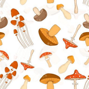 Farklı mantarile renkli dikişsiz desen arka plan