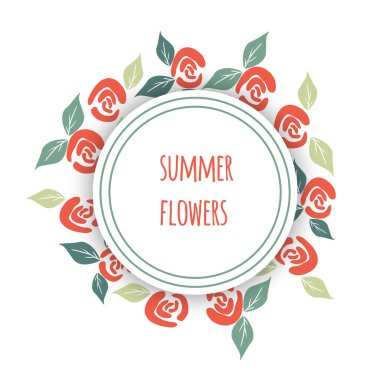 Yaz çiçekleri gül ve yaprakları ile tebrik kartı