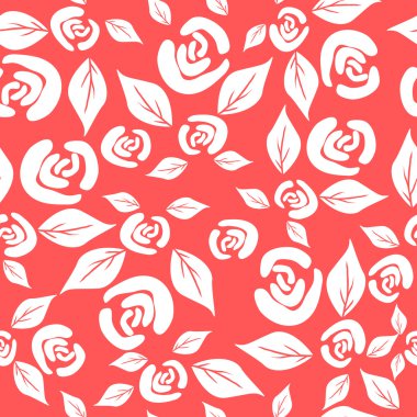 Kırmızı zemin üzerine beyaz vintage gül ile Seamless Modeli