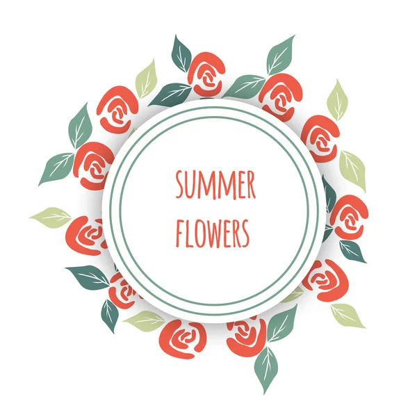 Yaz çiçekleri gül ve yaprakları ile tebrik kartı