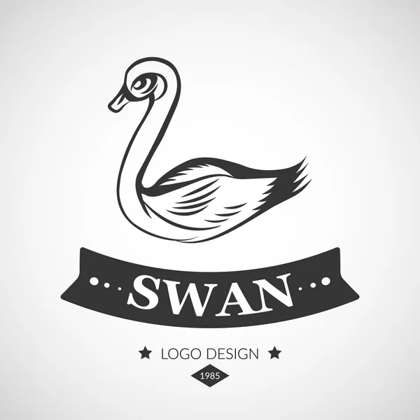 Logotipo desenhado à mão de cisne preto isolado no fundo branco — Vetor de Stock