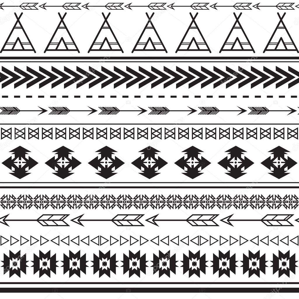 Aztec ethnic seamless pattern, tribal black and white background