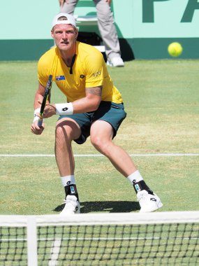 Australian Tennis player Sam Groth volley