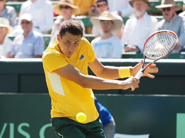 Bernard Tomic slice backhand — Stock Photo, Image