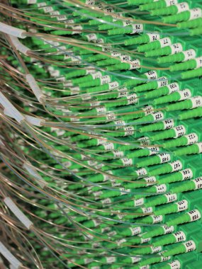 Fiber optik konektörler bir 576f dağıtım Hub Panel arkasında