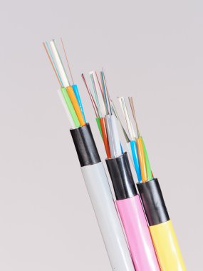 Farklı renkli fiber optik kablo ile sona erer ceket katmanları soymak ve renkli elyaf maruz