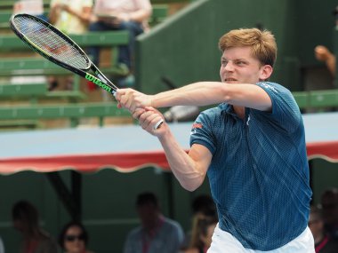 David Goffin Kooyong Tenis kulübünde bir sergi ve uygulama maçında Belçika