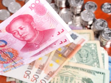 Çin Yuan banka notları odak arka plan dışında