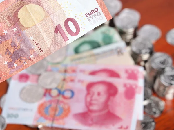Hors foyer arrière-plan de billets de banque Yuan chinois — Photo