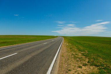 Yeşil alan ve mavi gökyüzü ile yol