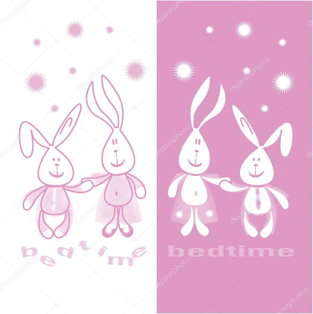 print 2 funny hares befor bedtime vector illustrations for children