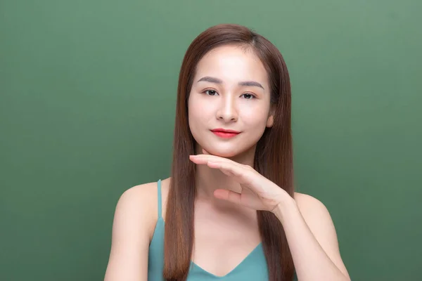 Portrait Young Beautiful Face Woman Natural Healthy Cosmetic Skin Green — Stock Photo, Image