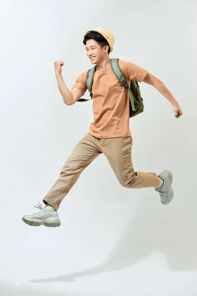 Привлекательный Молодой Азиат Прыгающий Воздух Время Путешествия — стоковое фото