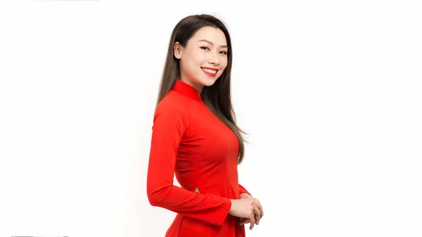 Porträt Schöne Asiatische Mädchen Mit Vietnamesischem Kleid Dai — Stockfoto