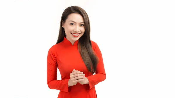 Mulher Vietnamita Menina Asiática Vestindo Molho Tradicional Vietnamita Para Cultura — Fotografia de Stock