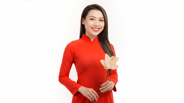 Retratos Senhora Bonito Com Cultura Vietnã Vestido Tradicional Dai Famoso — Fotografia de Stock