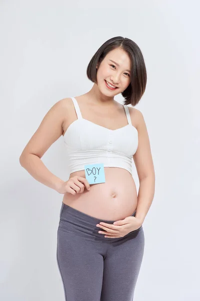 Barriga Uma Mulher Grávida Com Adesivos — Fotografia de Stock