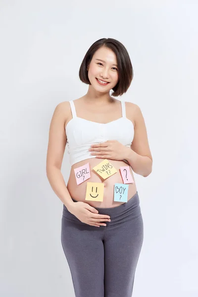 Břicho Těhotné Ženy Nálepkami — Stock fotografie