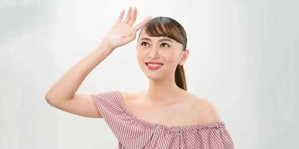 Portrait Young Cute Asian Female Model Isolated White Studio Background — Stock Photo, Image