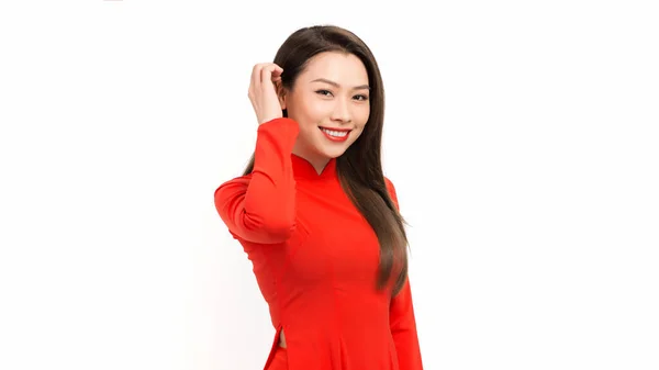 具有越南文化传统服饰 传统服装的可爱女人 青黛是越南传统服饰中的名人 — 图库照片