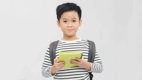 Retrato Colegial Con Libro Sobre Fondo Blanco — Foto de Stock