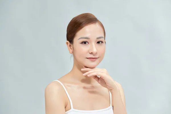 Happy Beautiful Asian Girl Fresh Skin White Background Expressive Facial — Stock Photo, Image