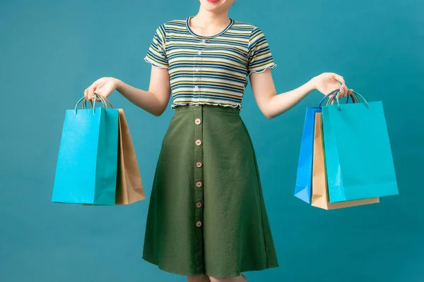 Mulher Com Saco Compras Colorido — Fotografia de Stock