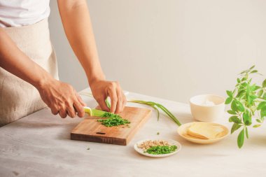 Sarma Wonton ve çiğ maddeler mutfakta izole