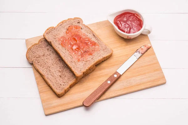 Toast Strawberry Jam Plate Table — Stock Photo, Image