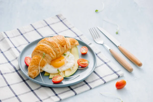 Stuffed Croissant Avocado Omelet Egg Fresh Vegetable — Stock Photo, Image