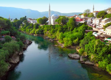 Manzara şehrin Mostar, Bosna-Hersek.