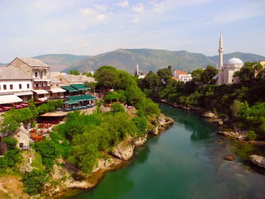 Manzara şehrin Mostar, Bosna-Hersek.