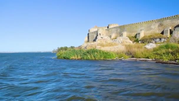 Utsikt Över Den Yttre Väggen Den Medeltida Bilhorod Dnistrovskyi Fästningen — Stockvideo