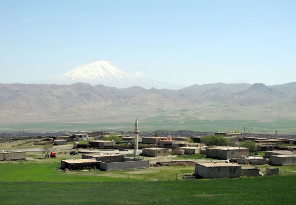 Ararat, vesnice a minaret. — Stock fotografie