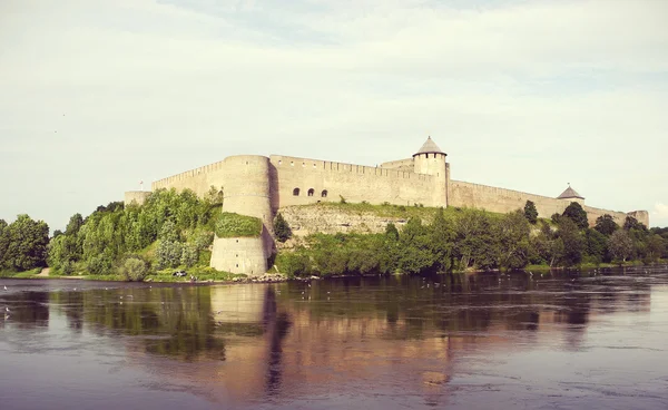 A Narva-folyó orosz partján Ivangorod Fortress. — Stock Fotó