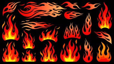 Renkli Ateş Alevleri Simgeleri ve İllüstrasyonları