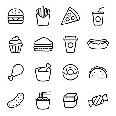 Siyah beyaz Fast Food Simgeleri Felç tabanı