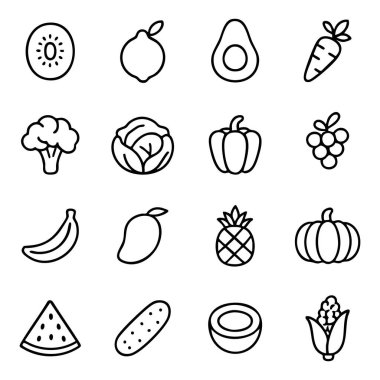 Siyah ve beyaz Felçli Meyve ve Sebze Simgeleri