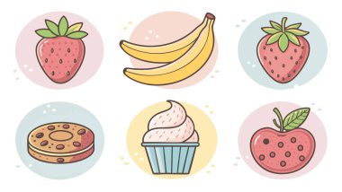 Hafif arkaplanda Renkli Meyveler ve Tatlı Tabaklar Simgesi