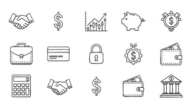 İş Finansal Simgelerinin Seti - Tasarruf ve Yatırım Simgeleri Ayarlandı