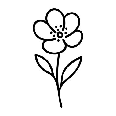 Beyaz arkaplanda izole edilmiş basit siyah çiçek