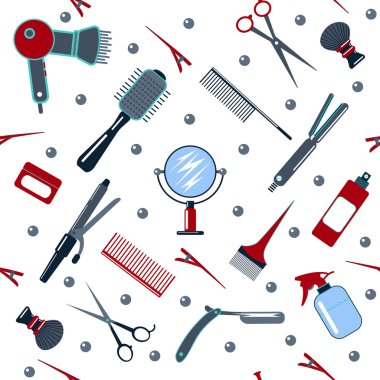 Barber and Hairdresser Tools Seamless Pattern