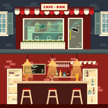 Cafe-Bar cephe ve düz stil iç