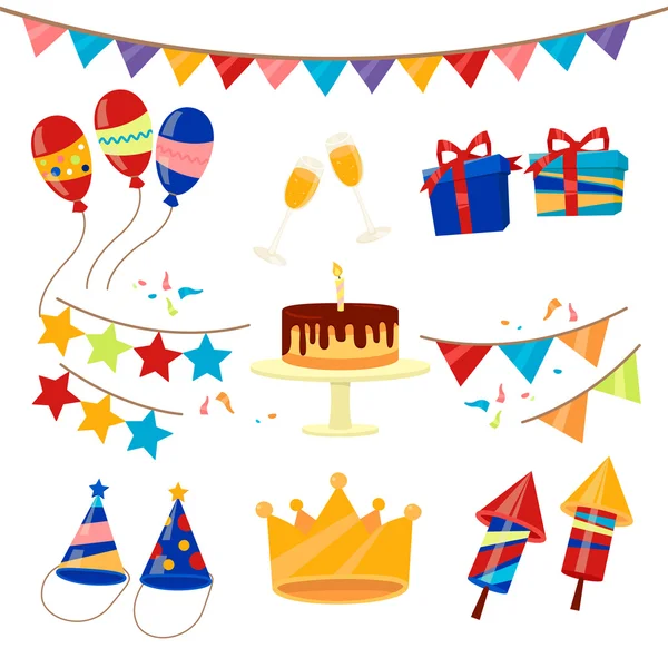 Feliz cumpleaños fiesta celebración elementos conjunto — Vector de stock